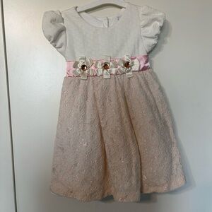 5/$30 Rare Edition Pink Lace Party Dress with Satin Bow Accents 18M